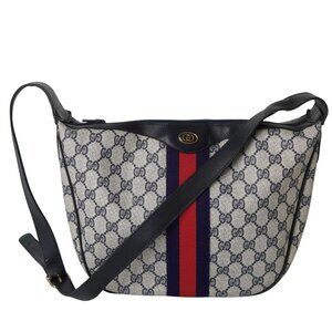 GUCCI Vintage Sherry Line Shoulder Bag Navy | GG Pattern | Interlocking G emblem